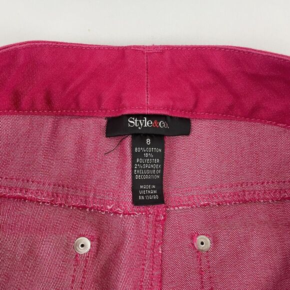 Style & Co. Dark Pink Denim Capri Pants Sz 8 Cotton Blend Stretch Studded Pocket - Picture 5 of 7